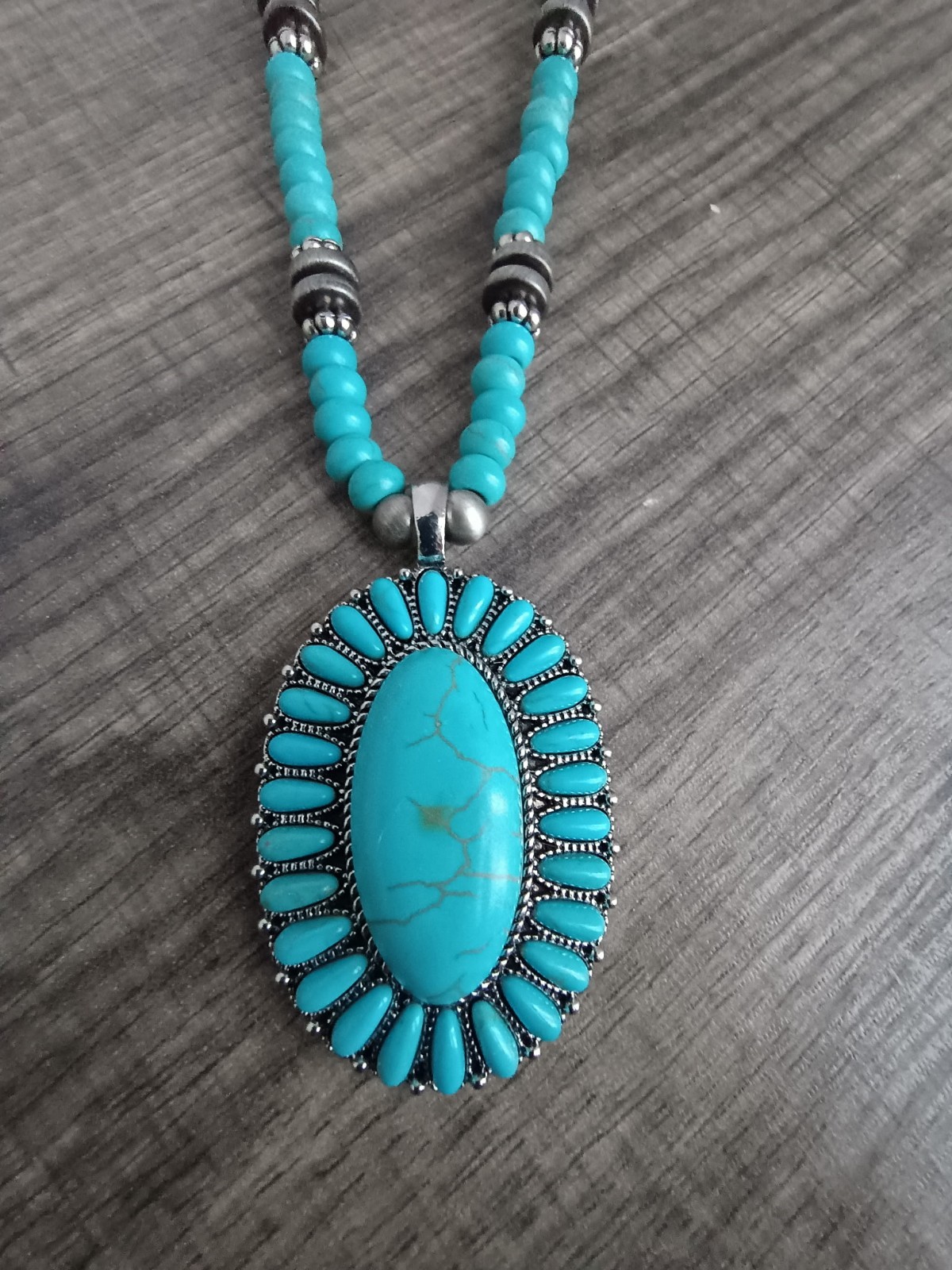 Rustic Couture Turquoise-like necklace pendent Western Core Cowgirl Boho NWT