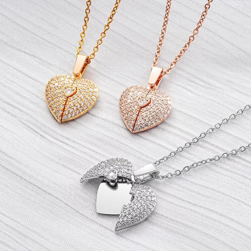 ZARD Angel Wings Opening Heart Locket Pendant Necklace in Cubic Zirconia Accent