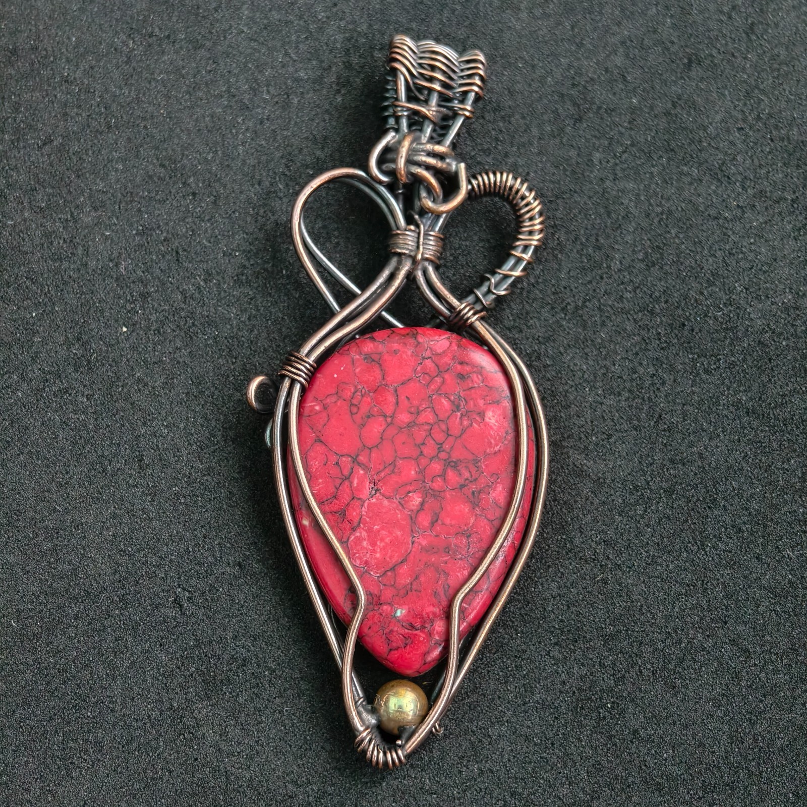 Copper Wire Wrapped Red Turquoise Pendant, Handmade Gemstone Necklace Pendant