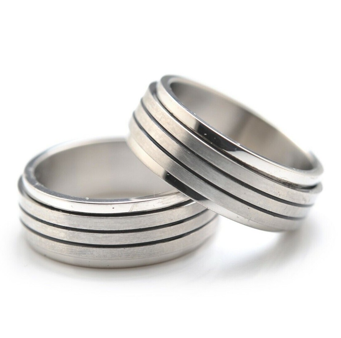 Stainless Steel Spinner Ring Double Line Band Comfort Fit | 316L Stainless Steel
