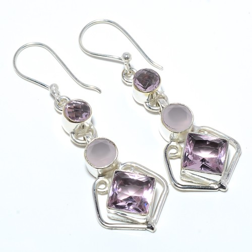 Rose Quartz 925 Silver Plated Earring 2.03″ E1385-3