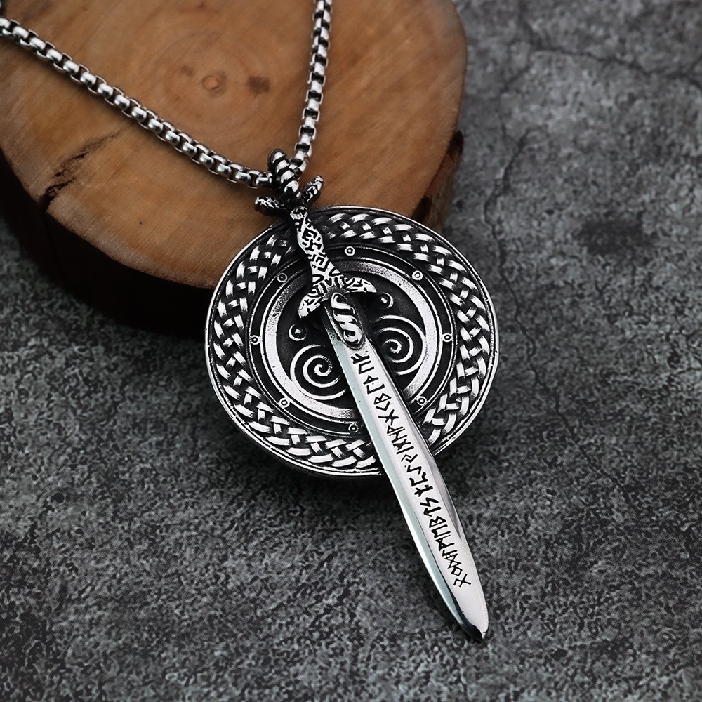 SMITH Mens Nordic Norse Viking Odin Rune Shield Pendant Necklace For Men Jewelry
