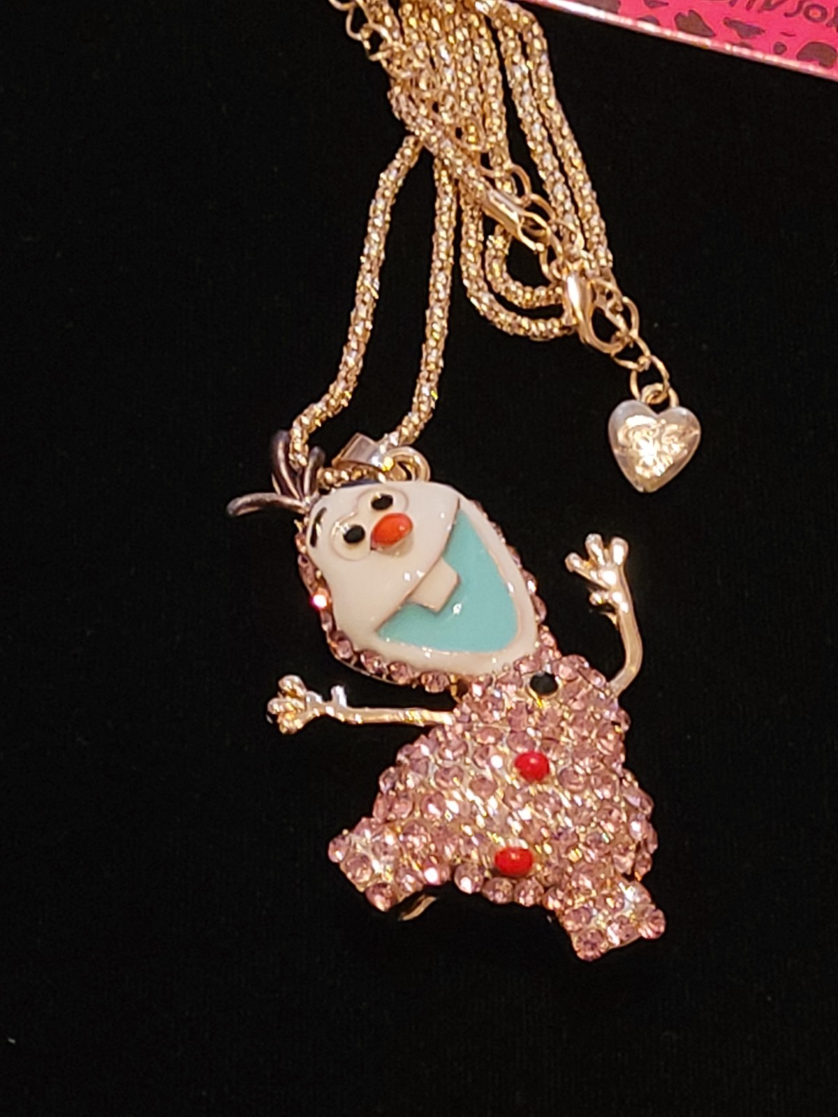 BETSEY JOHNSON OLAF PINK CRYSTAL Necklace FROZEN CHRISTMAS SNOWMAN PENDANT NWT