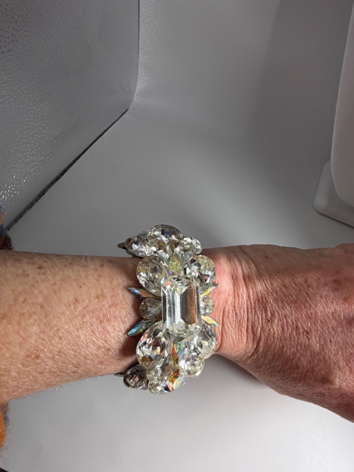 Massive Rhinestone Crystal Cuff Bracelet AB Glass Statement Runway Glam