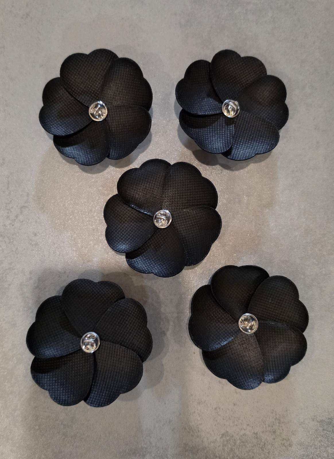5 Authentic CHANEL Camellia Brooches/Pins Navy Blue VIP Beauty Gift