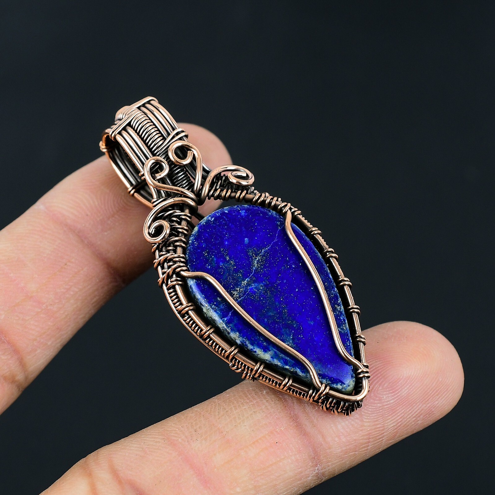 Lapis Lazuli Gemstone Handmade Copper Wire Wrapped Pendant Jewelry LC-222