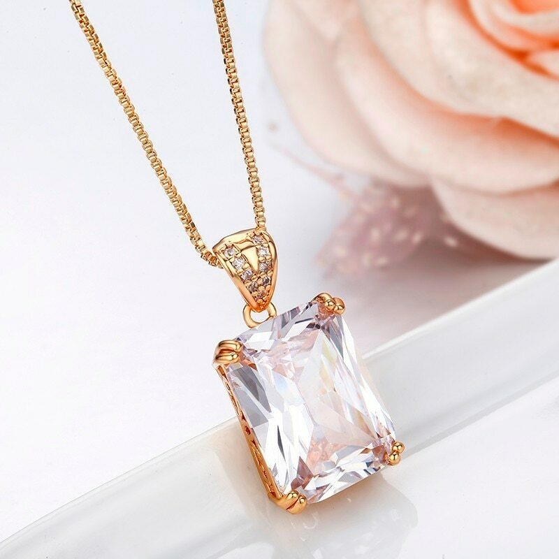 ZARD Emerald-Cut Rectangle Clear Cubic Zirconia Pendant Necklace in Gold Tone