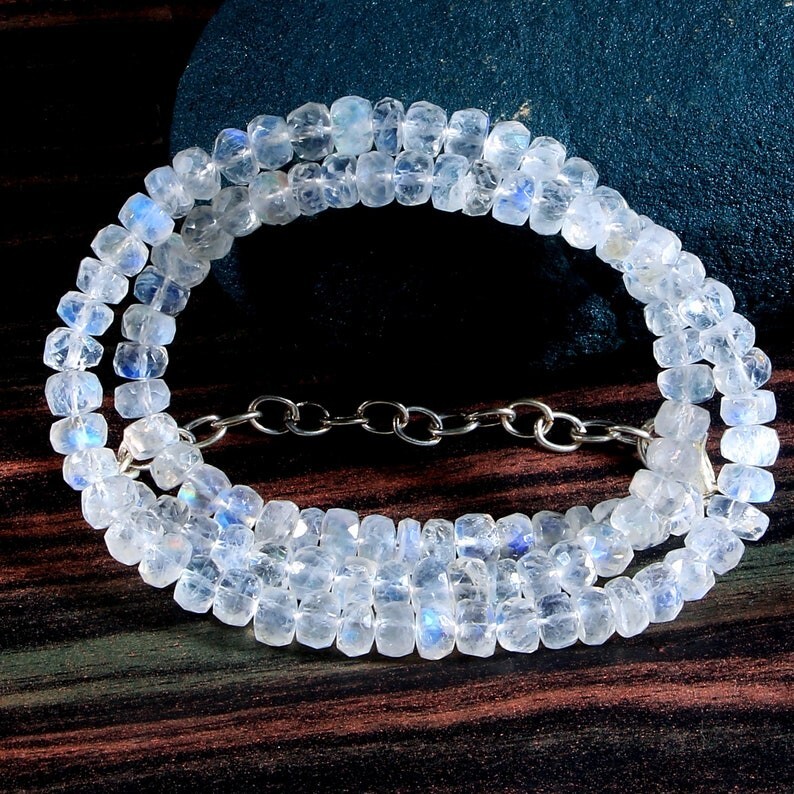 AAA++ Nature Rainbow Moonstone Faceted Rondelle Gemstone Beads Necklaces 18”