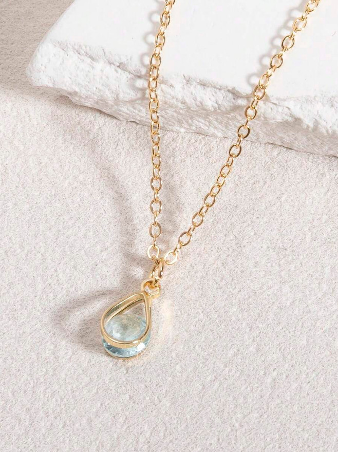 Heart Pendant Women Necklace Jewelry Accessories Water Drop Birthstone Gift USA
