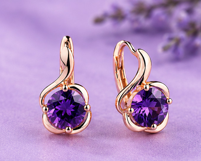 3Ct Round Cut Simulated Amethyst Engagement Hoop Earrings 14K Rose Gold Plated