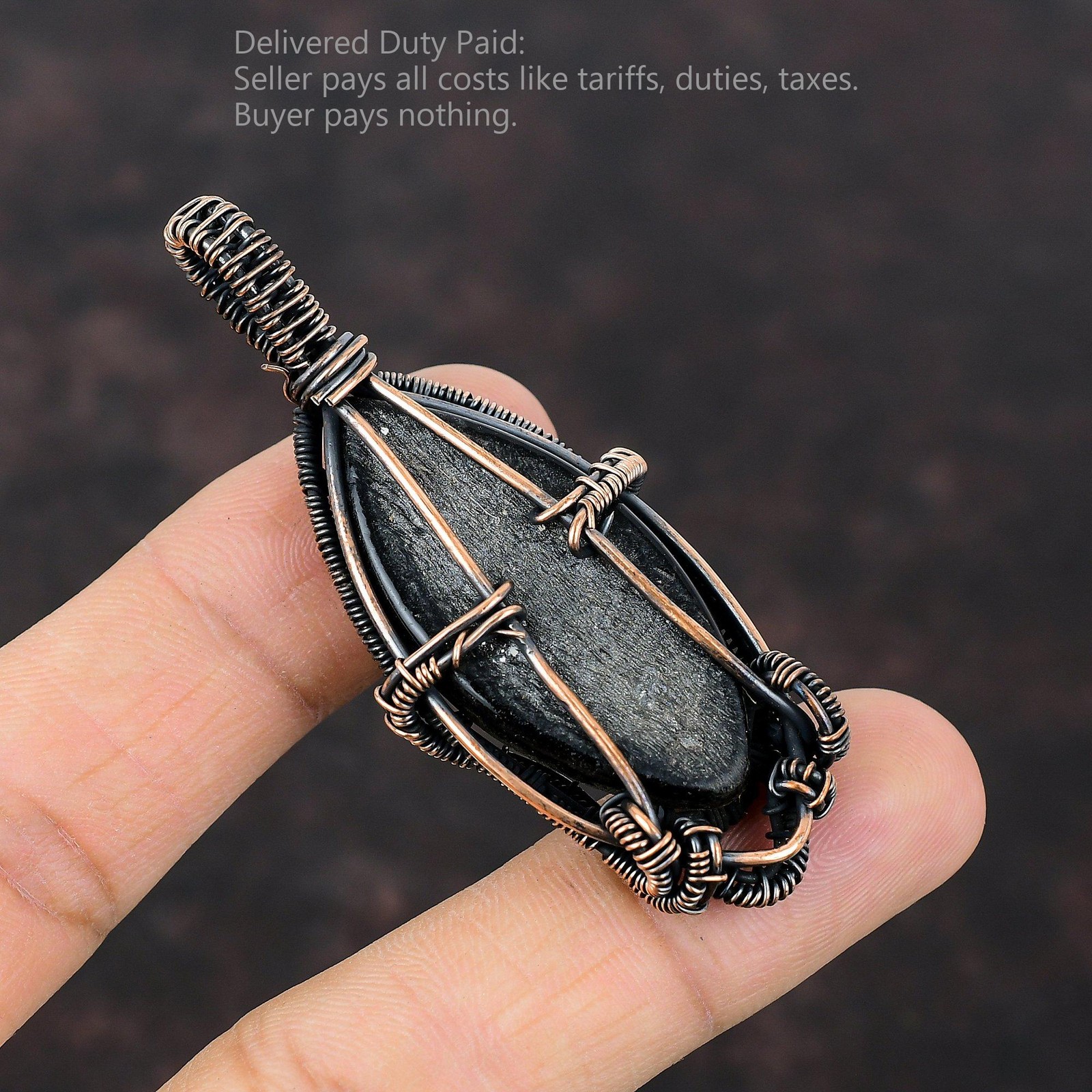 Marquise Black Color Evil Eye Stone Wire Wrapped Anniversary New Pendant Copper