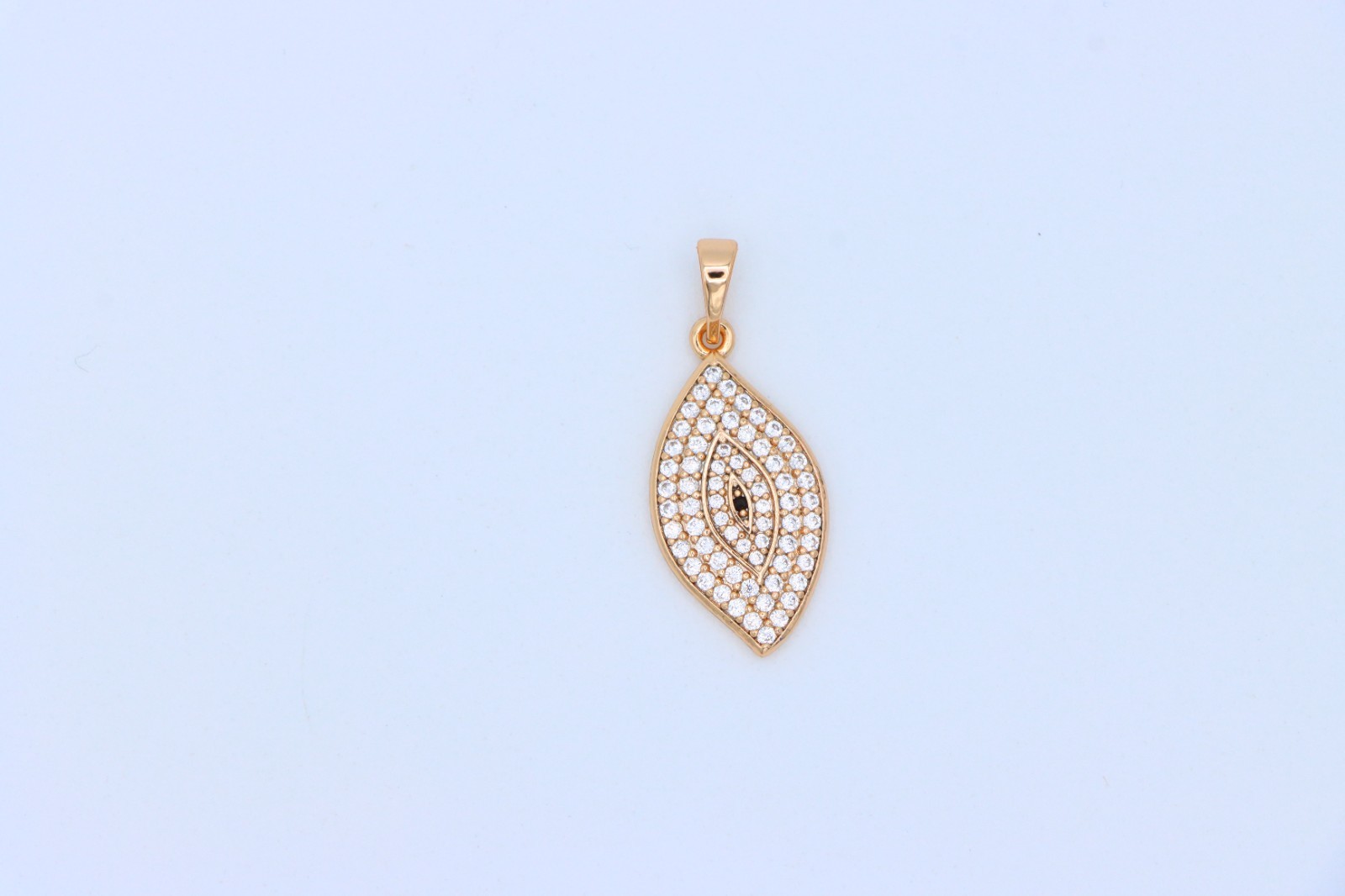 with White and Black Crystal Detail, XPPT1254 Rose Gold Eye Leaf Pendant