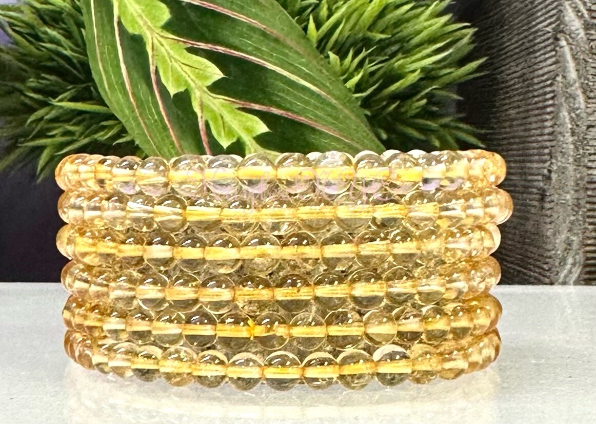 Wholesale Lot 6 Pcs Natural Citrine 5mm 7.5” Crystal Stretch Bracelet
