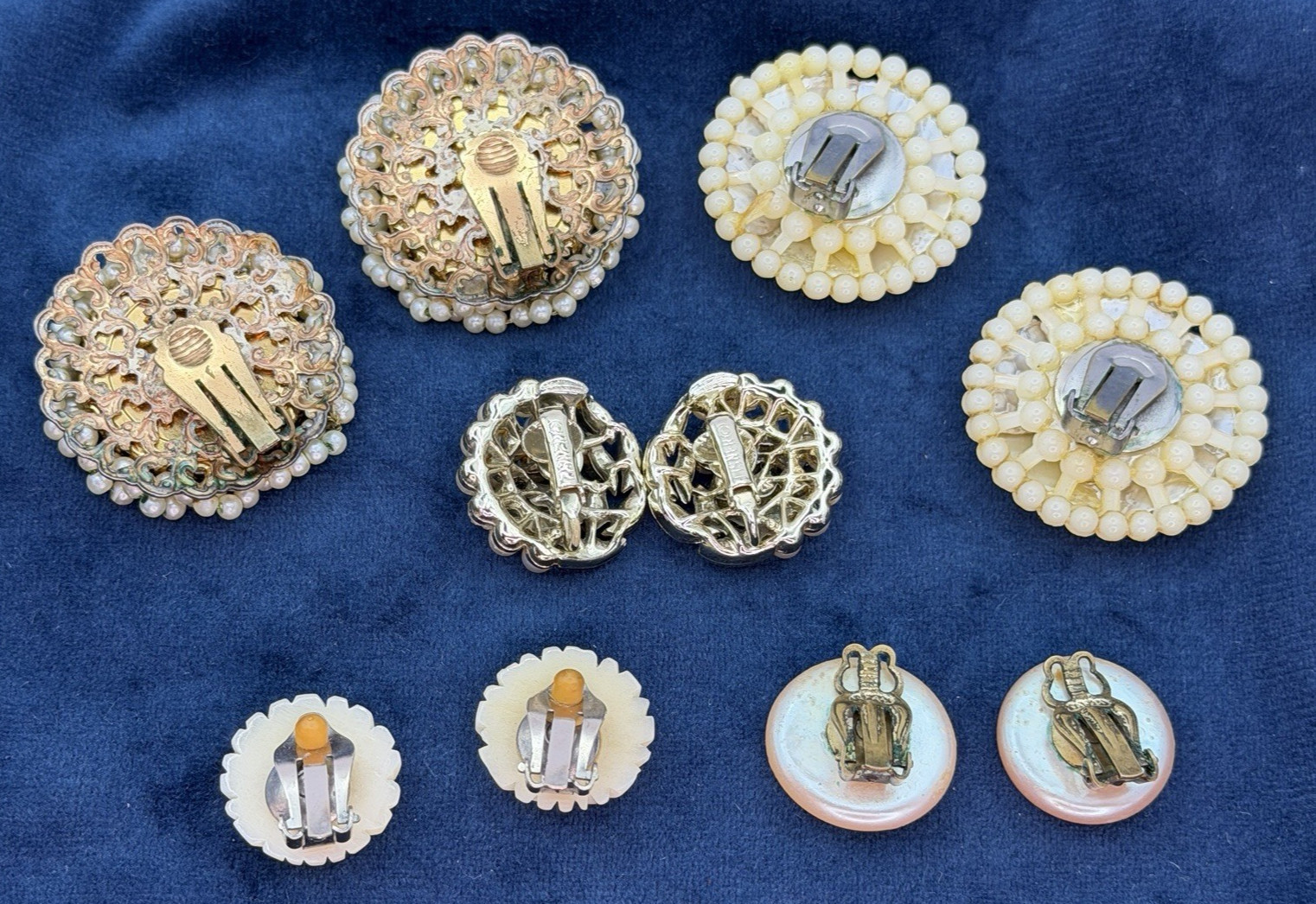 Vintage All Pearl Earrings Jewelry Lot Clip On 5 Pairs Lisner Japan Rose Leaves