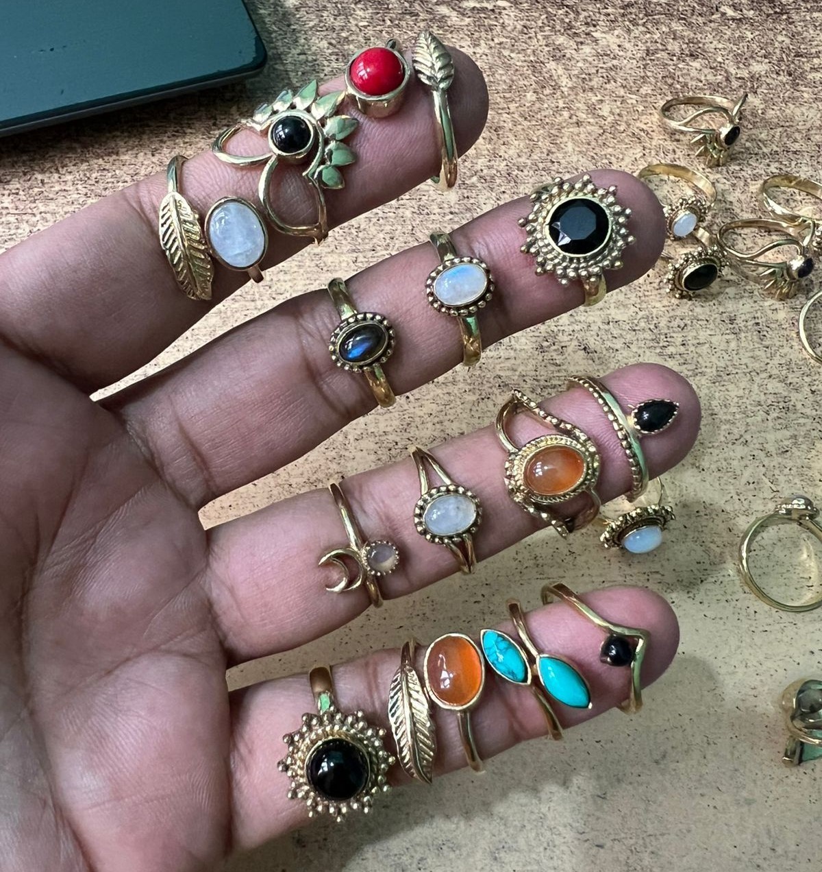 BULK SALE !! Mix Gemstone Ring Wholesale LOT Brass Tiny fashion Rings