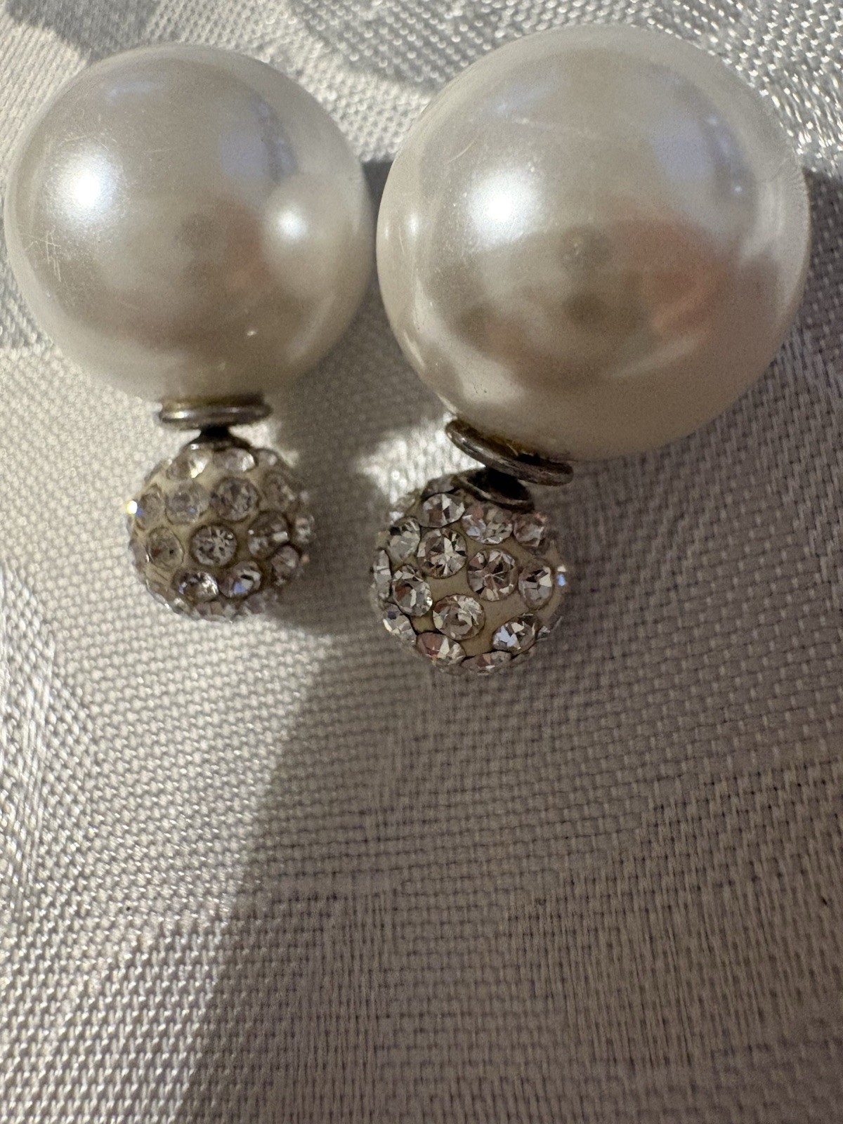 925 Sterling Silver Large Pearl & Pave Crystal Ball Stud Earrings