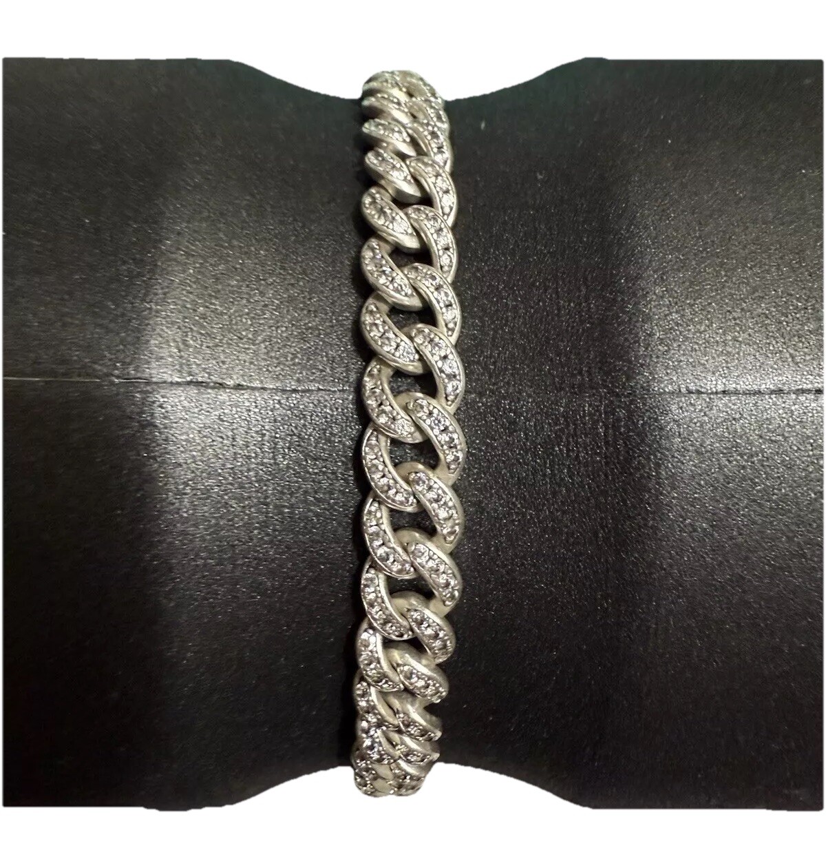 BSI 925 Sterling Silver Curb Link Chain Cubic Zirconia Bracelet Signed