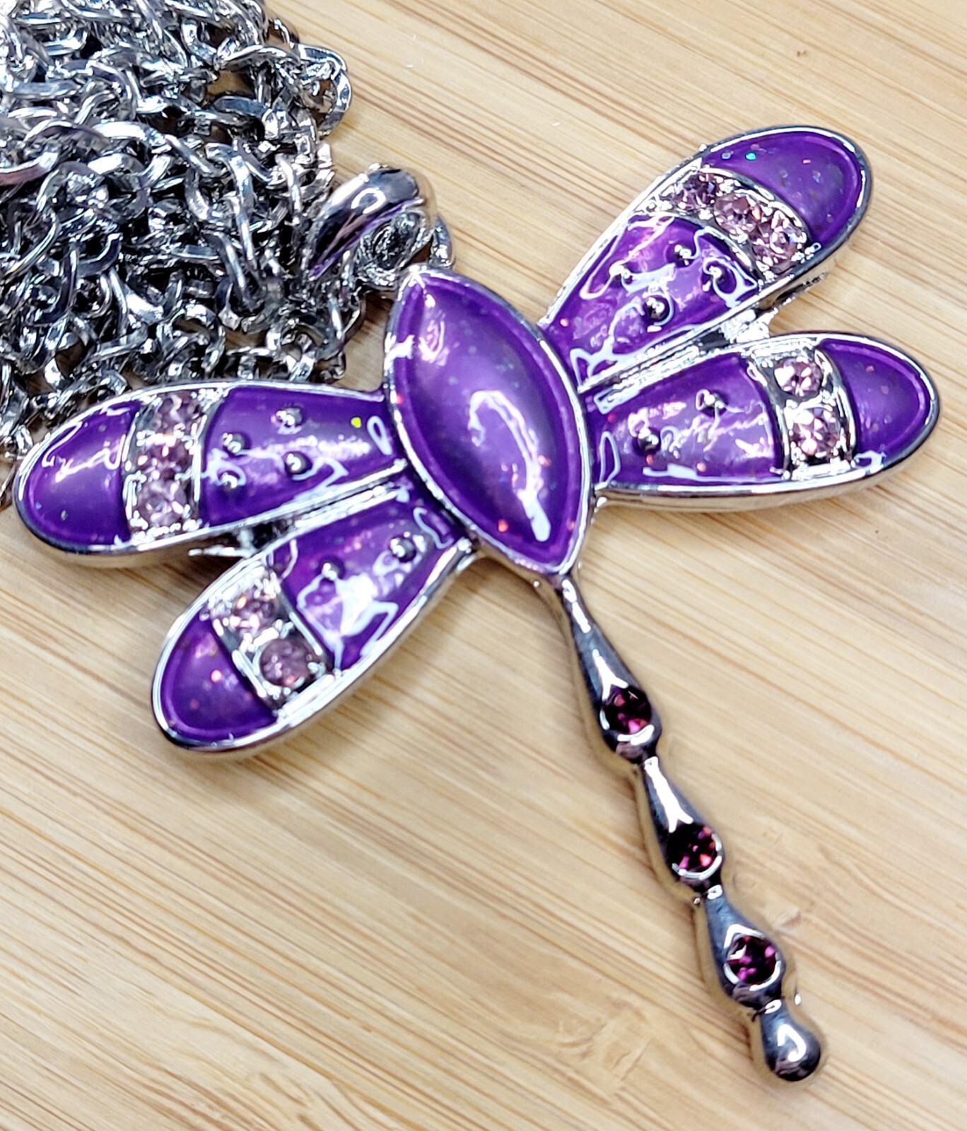 PURPLE DRAGONFLY Pendant Vintage NECKLACE with Gift Bag BRAND NEW !