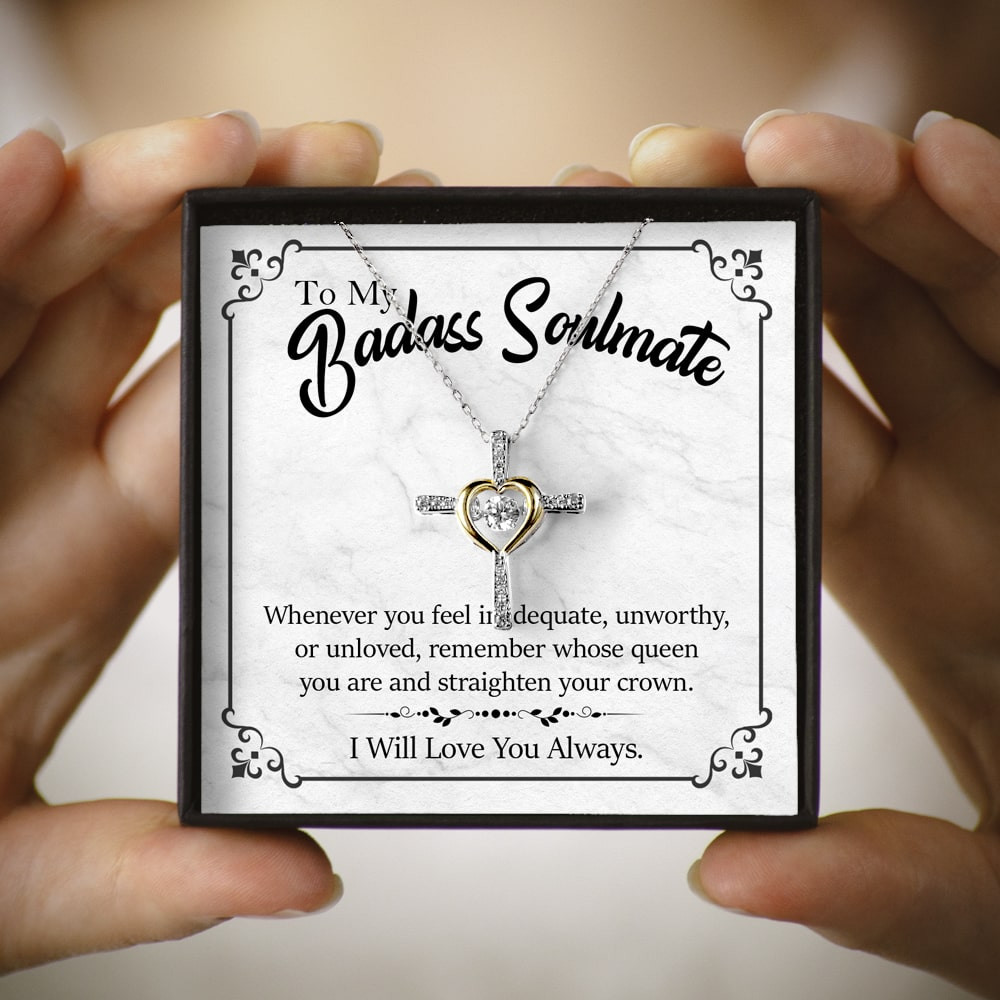 To My Badass Soulmate, CROSS Necklace Jewelry Gift, Soulmate Gift For Her, Wife
