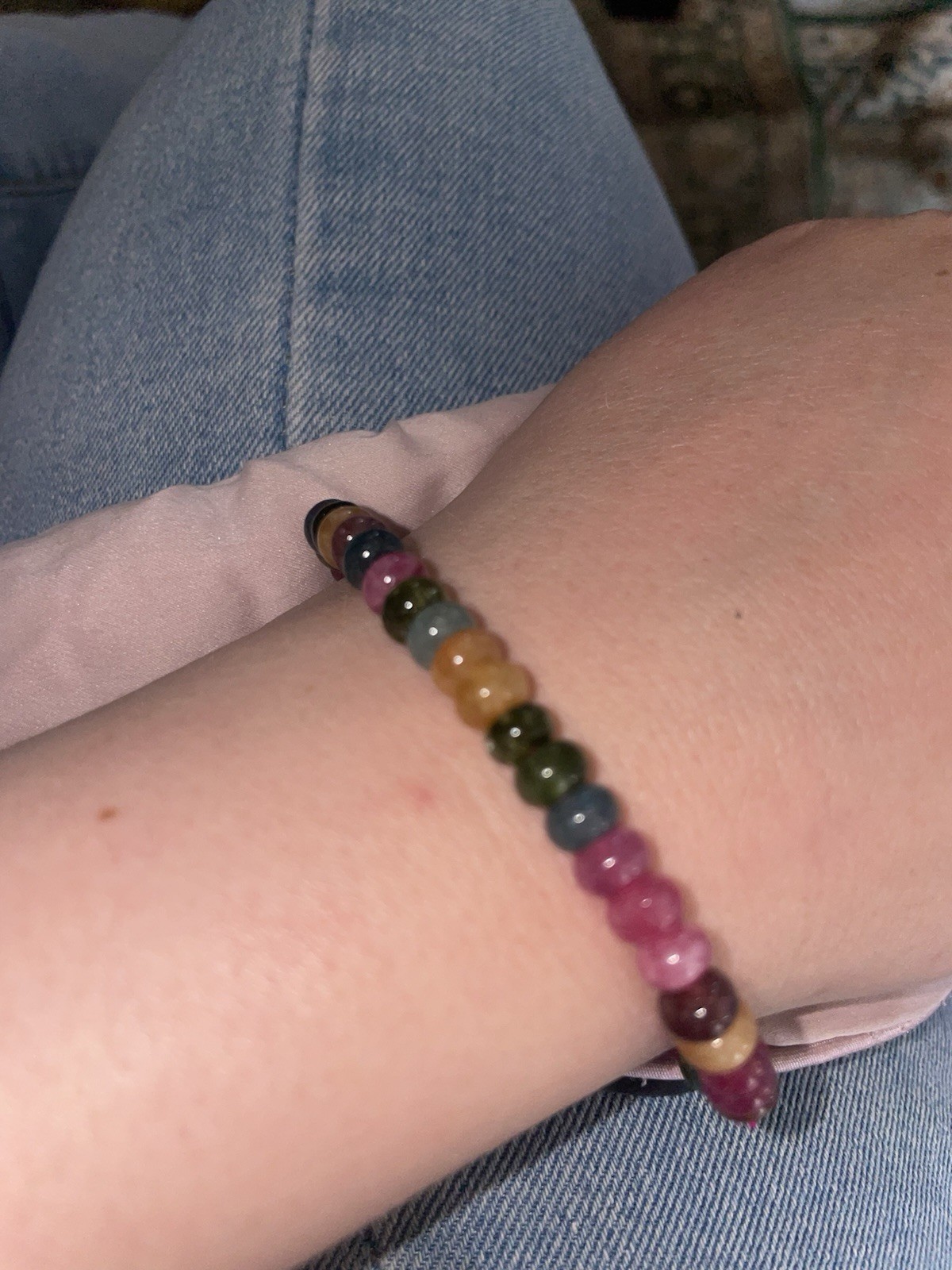 Natural Watermelon Tourmaline Bracelet Elastic Stretch M/L 7mm Beads