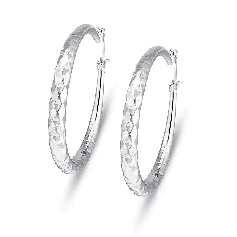 Large Textured Silver Plated Hoop Earrings – New