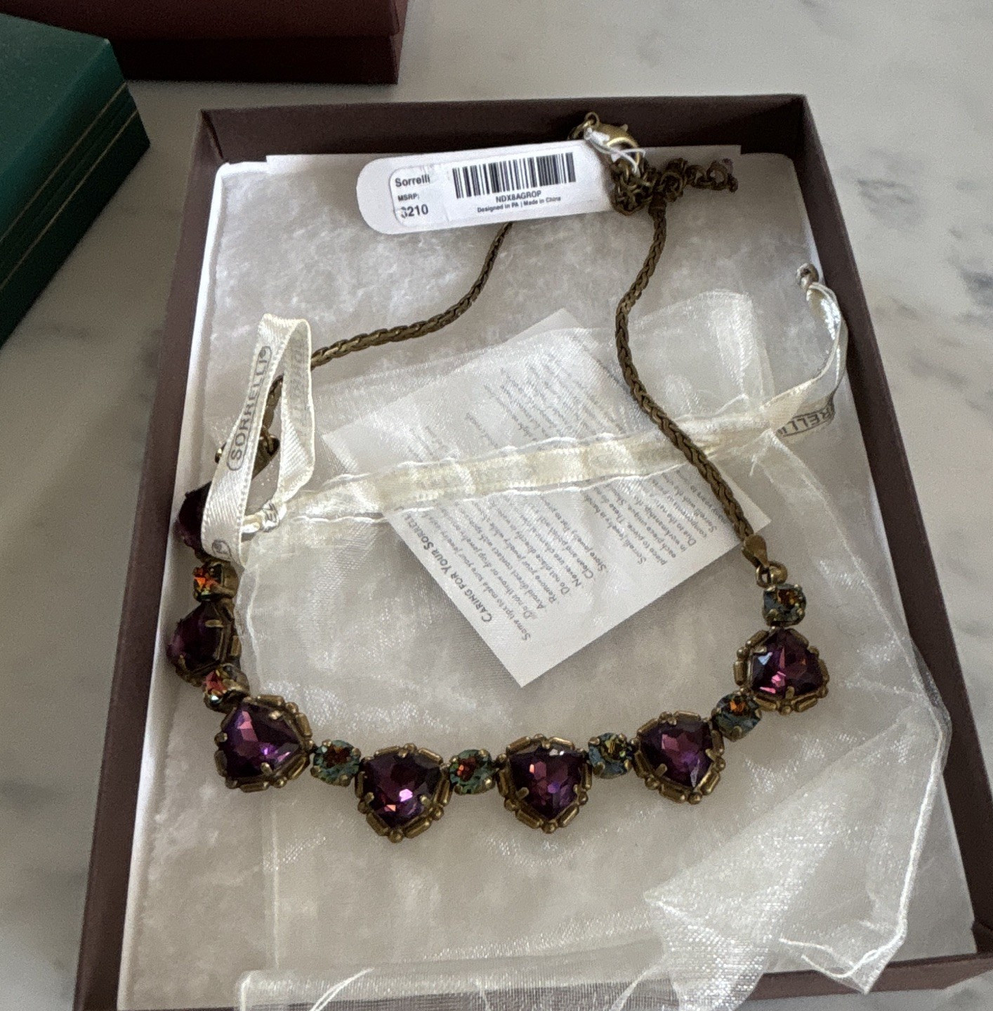 Sorrelli Gold Tone Rope Chain Purple Crystal Heart Station Necklace, 3210