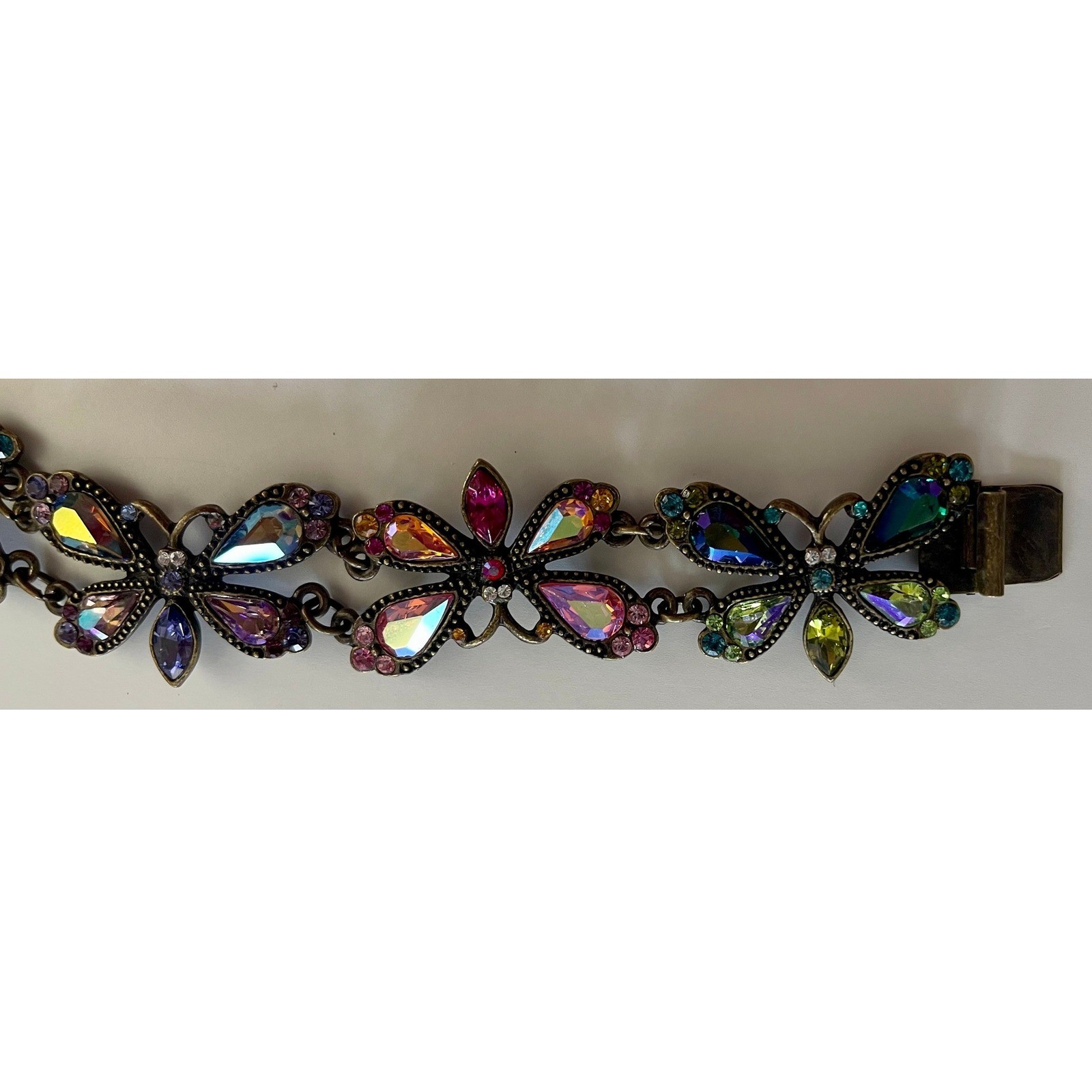 Vintage Sweet Romance USA Butterfly Bracelet Aurora Borealis Crystal Rhinestones
