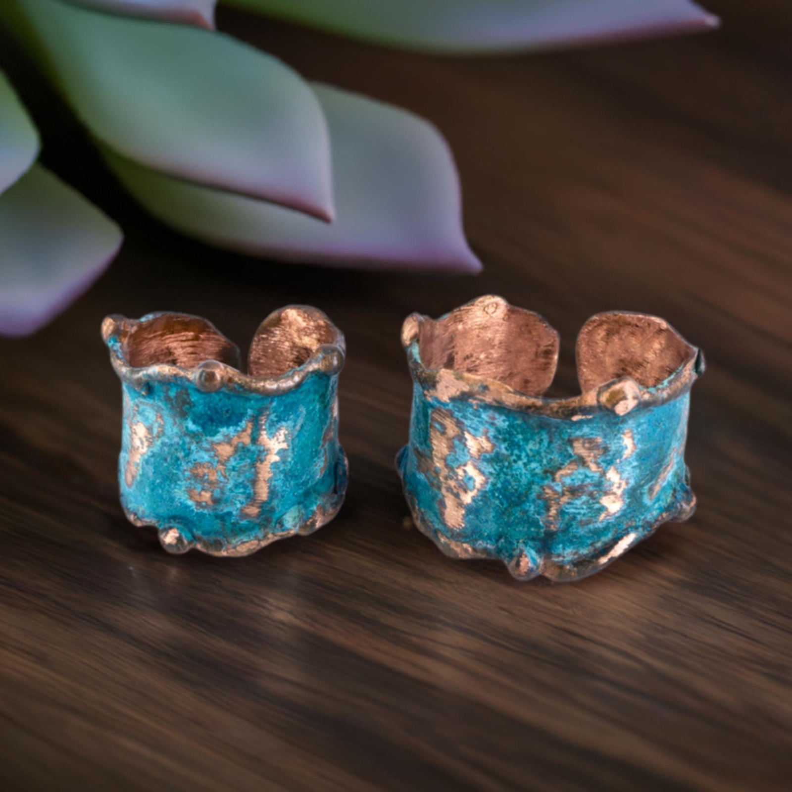 Solid Copper Statement Patina Men’s OR Women’s Ring With Molten Copper Edging