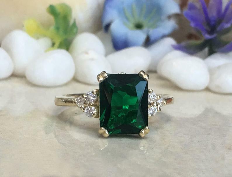 925 Sterling Silve Emerald Gemstone Band Ring May Birthstone,Statement Ring
