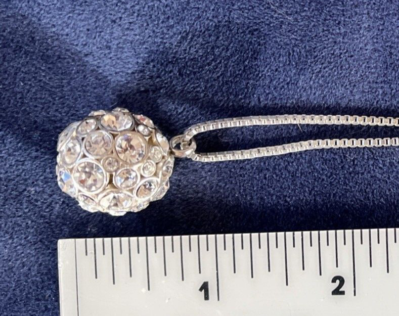 Fossil Silvertone Necklace with Rhinestone Orb Pendant 18″ + Extender