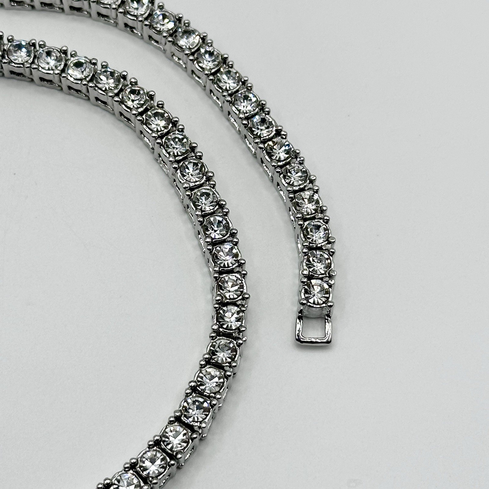 Cubic Zirconia Tennis Chain Necklace Round CZ Stones Silver Tone 18″