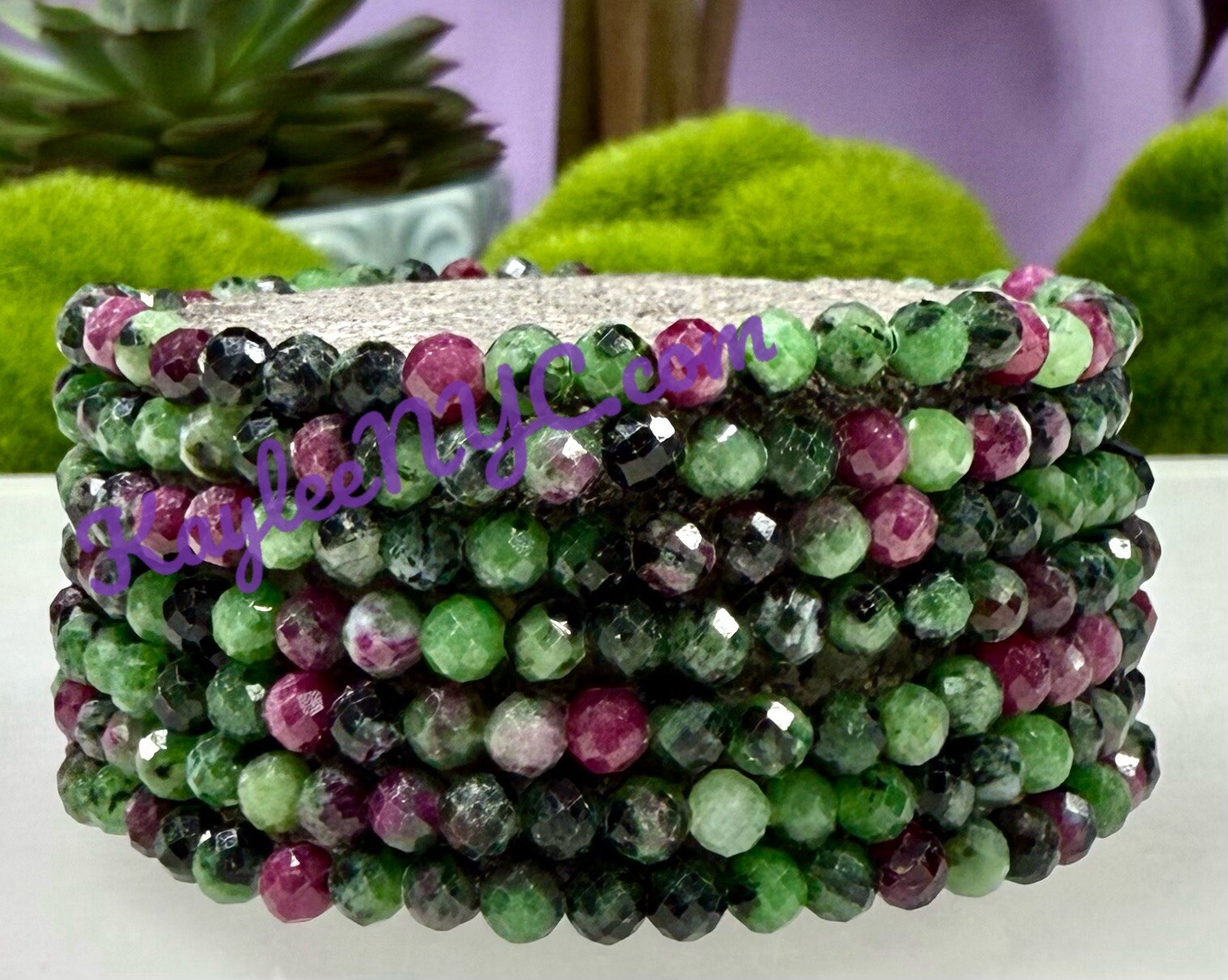 Wholesale 6Pcs 4mm Faceted Natural Ruby Zoisite 7.5” Healing Stretch Bracelet