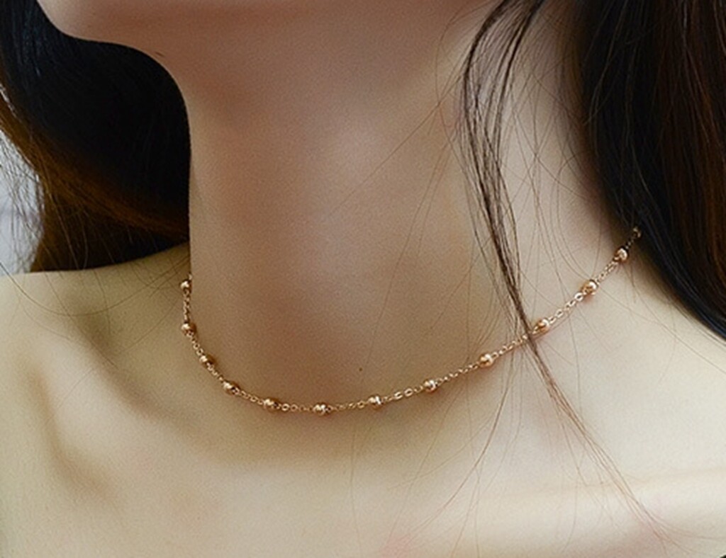 Gold Plated Titanium Stainless Steel 3.5mm Bead Chain Choker Necklace 14-16″