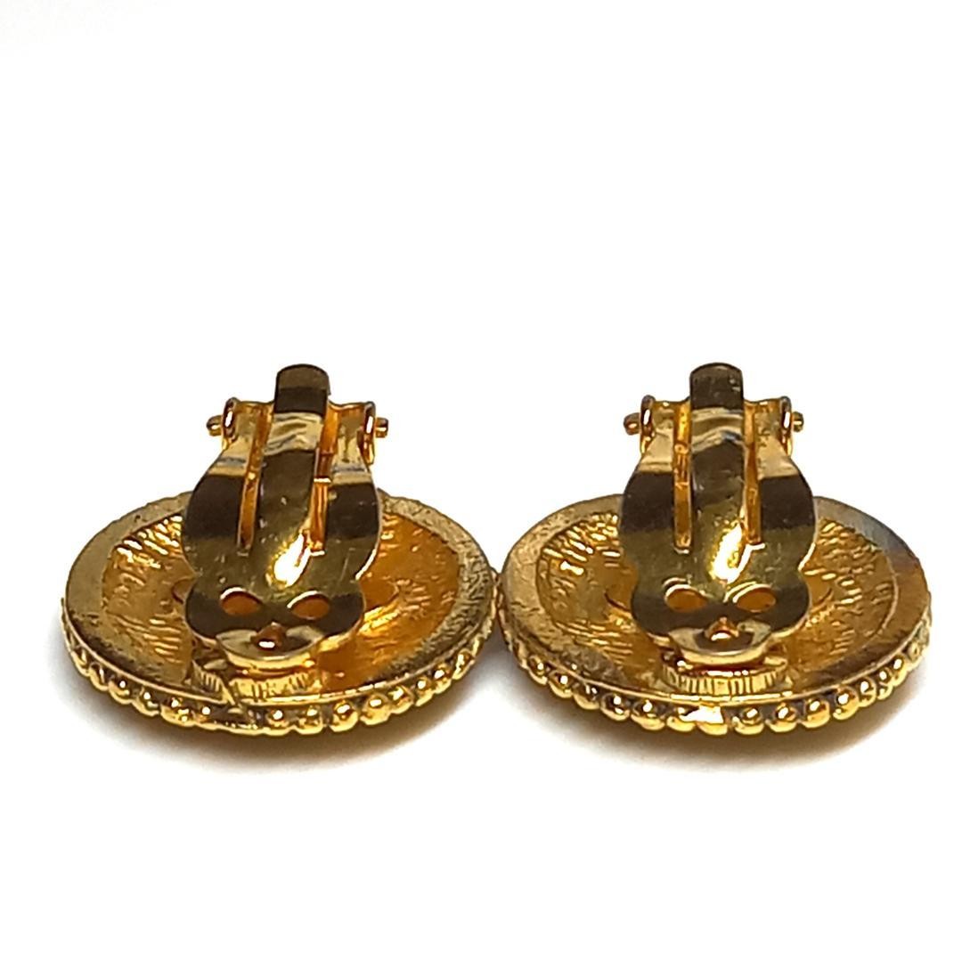 Chanel Earrings Gold Coco Mark Logo Metal Round Fashion Accessory Vintage Used