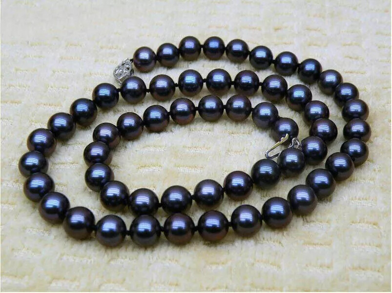 Amazing AAA+7-8mm True Natural Tahitian Black Pearl Necklace 16/36inch 14k Gold