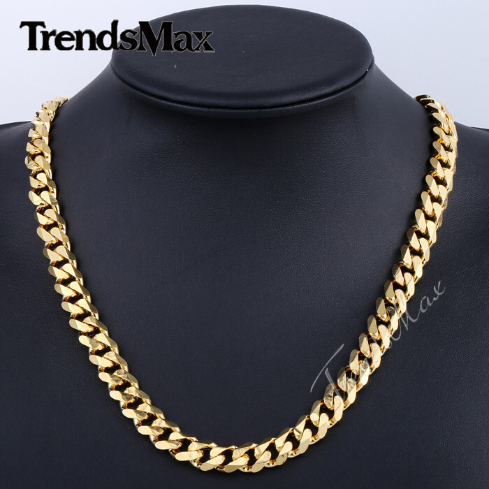 9/10MM 16-28inch Cuban Curb Chain Necklace Gold Plated Stainless Steel Link Xmas