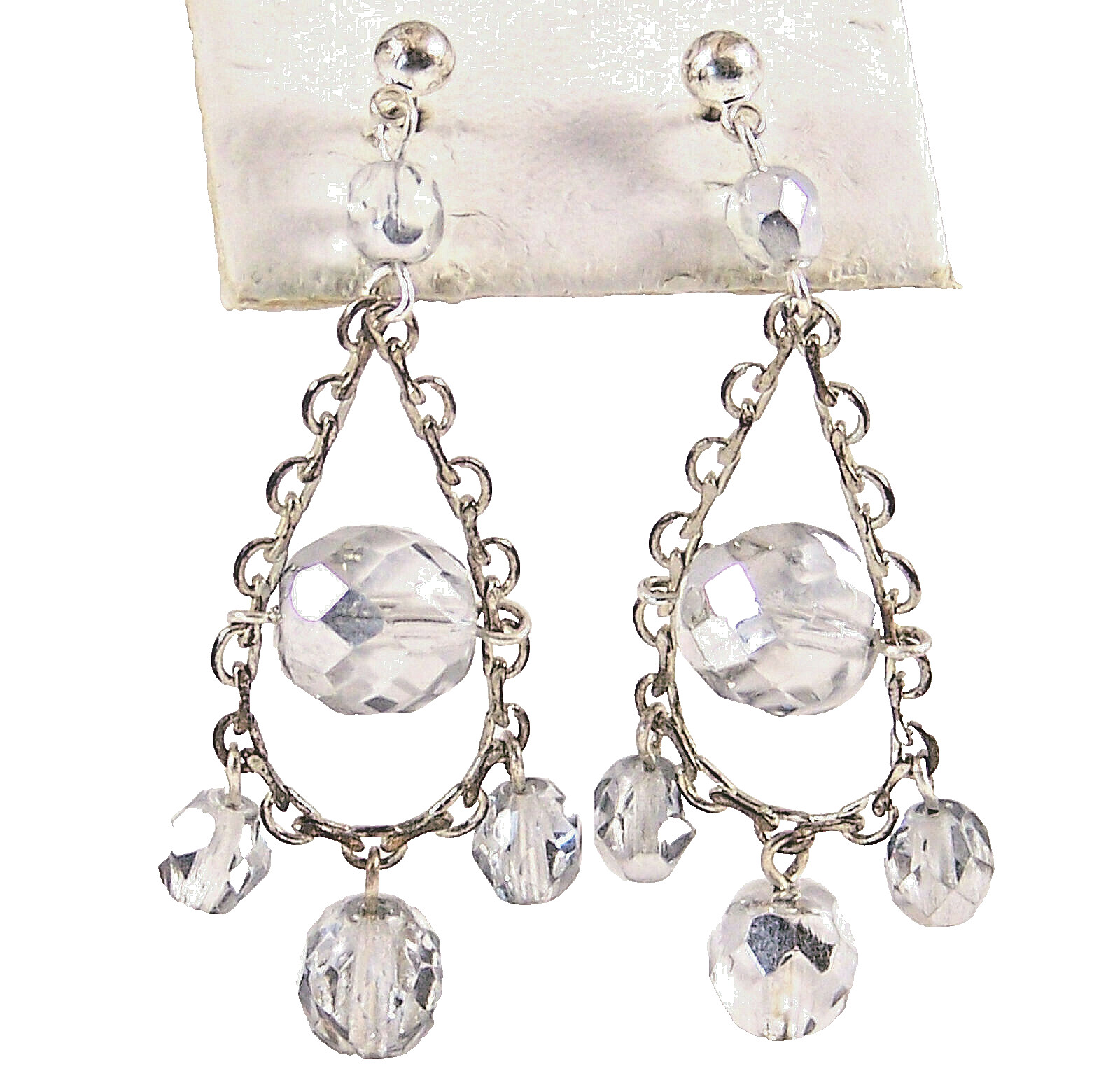 NEW Pierced Earrings CLASSICO COLLECTION Crystal Rhinestone Silvertone Dangle 2″