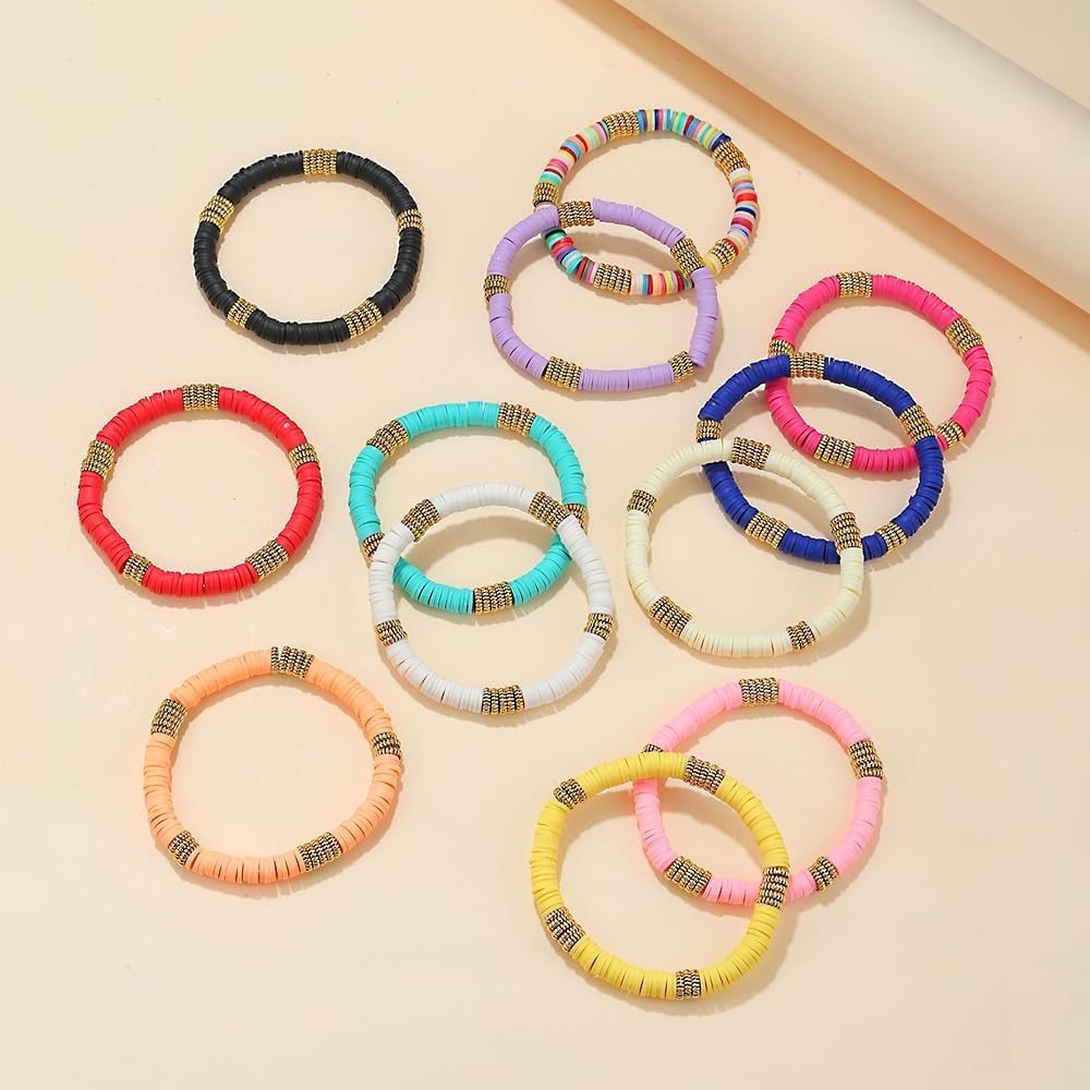 12 Adjustable Vinyl Clay Disc Bracelets for Women – Stylish Friendship Set