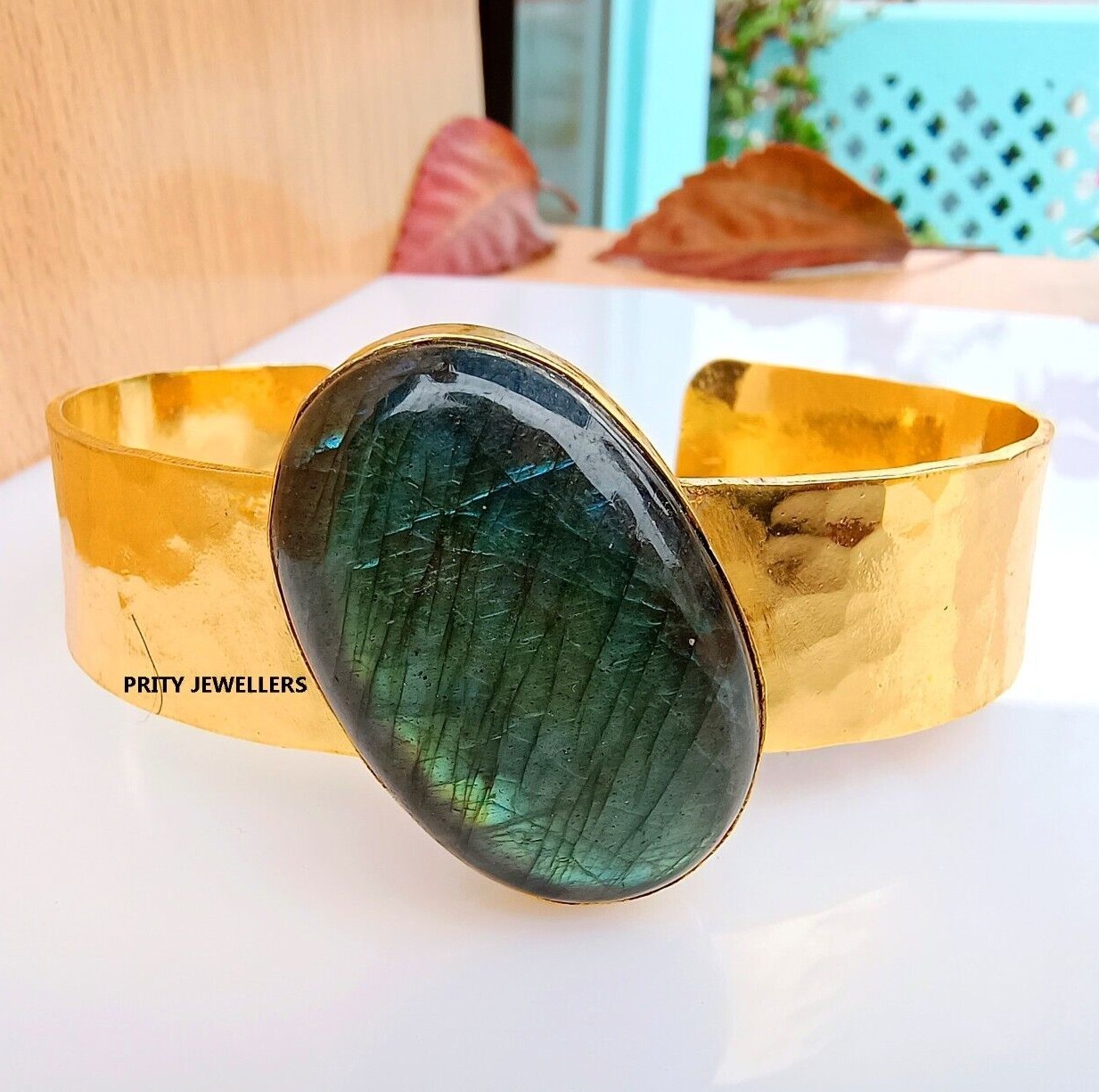 Natural Labradorite Gold Plating Bangle, Beautiful Handmade Bangle