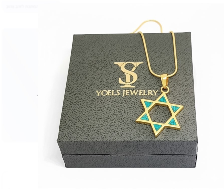 14k Gold Eilat Stone Star of David Pendant Jewelry Unisex 0.8 inch Wide