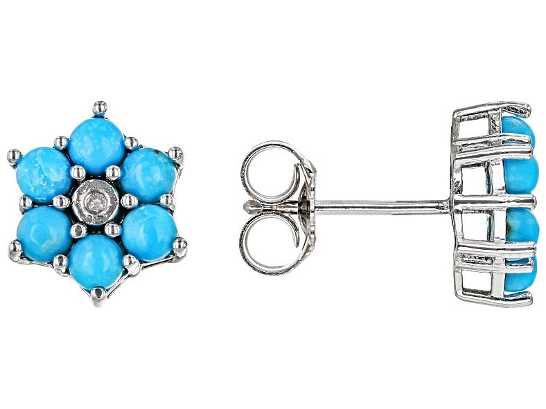 Blue Sleeping Beauty Turquoise Rhodium Over Silver Stud Earrings 0.01ctw New