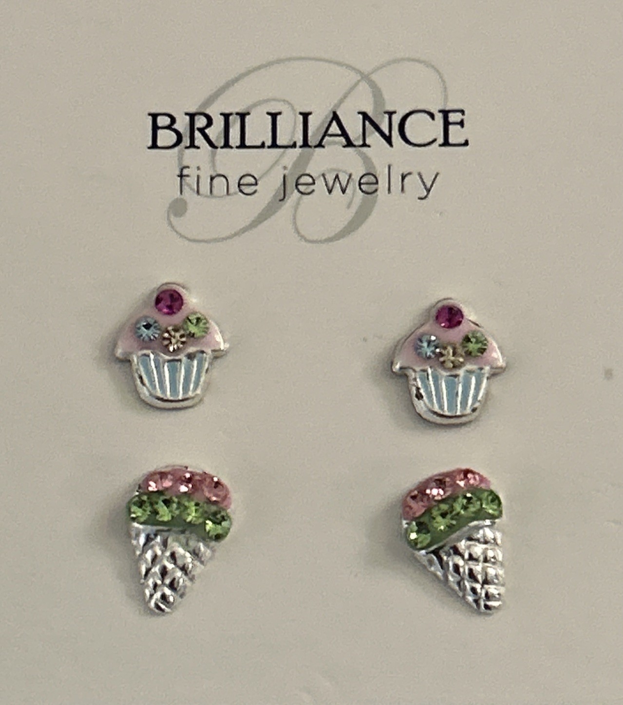 Brilliance Fine Jewelry Sterling Silver Cupcake & Ice Cream Earrings, 2 Pair Set