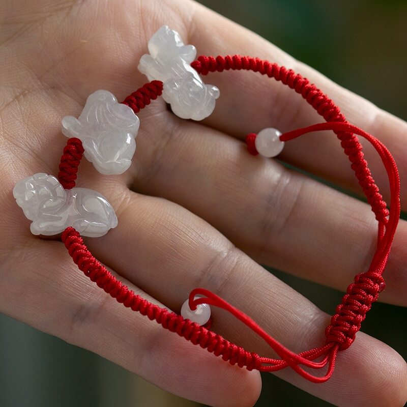 Customized Natural Jade Emerald Chinese Zodiac Hand Knotted Bracelet Adjustable