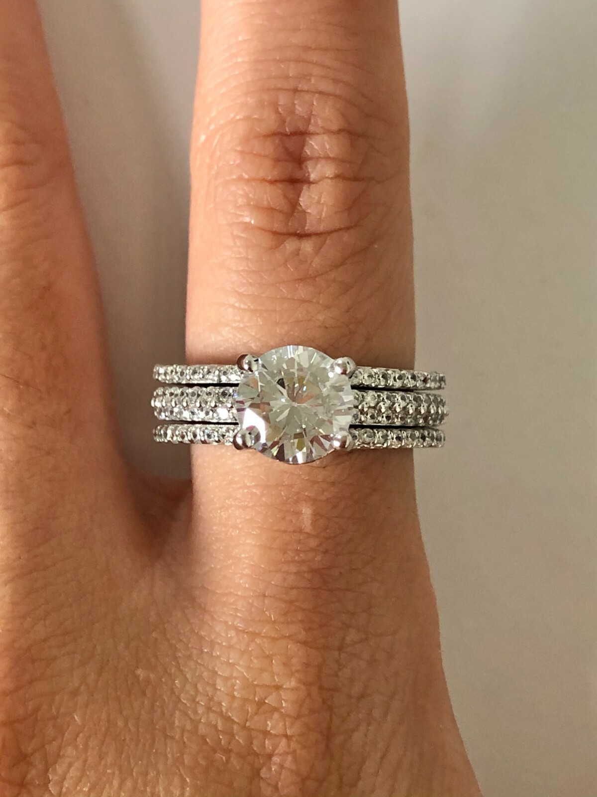 Gorgeous 2 CT Round Clear CZ 925 Silver Slot-To-Fit Style 2 Pc Set Rings Size 8