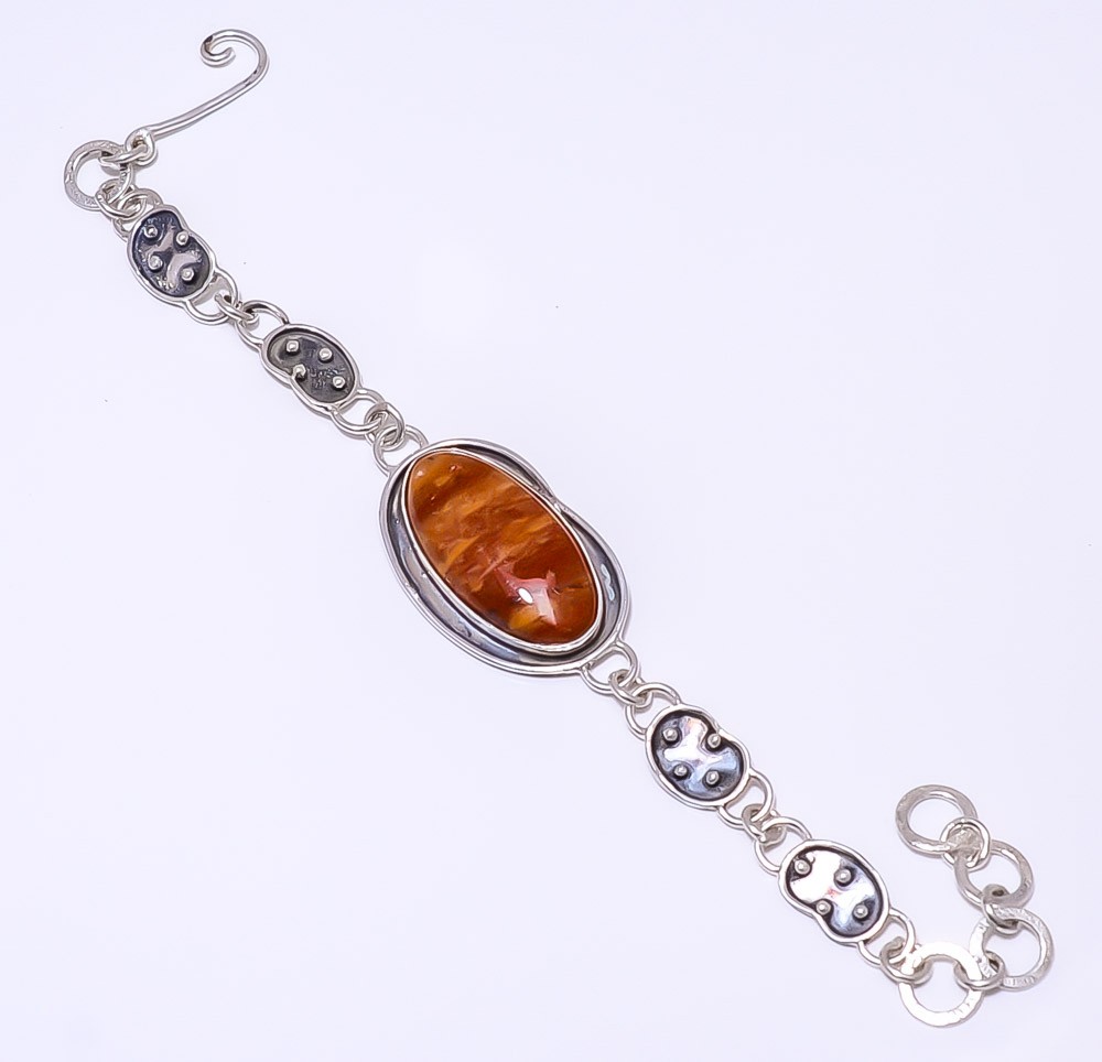 Red And Yellow Jasper 925 Sterling Silver Bracelet 7.99″ B2067210 Christmas Gift