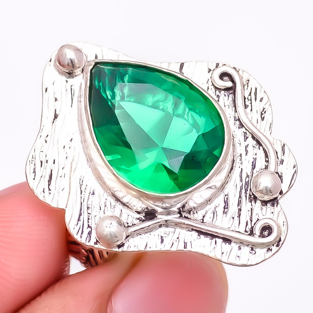 Tsavorite Quartz Gemstone 925 Silver Plated Jewelry Ring s.8 S2780