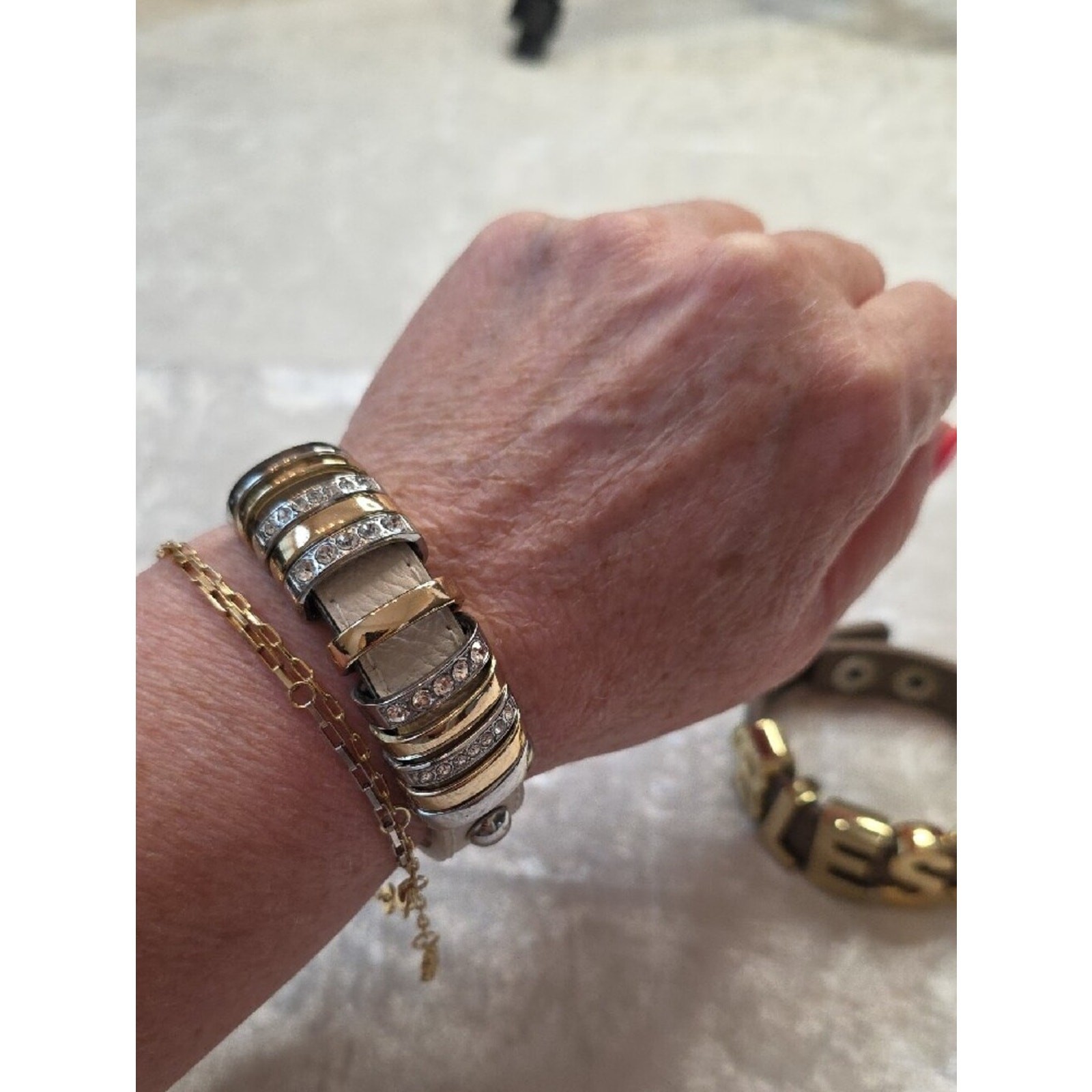 Blessed Gold Tone Letter & Two Tone Faux Leather Bracelets
