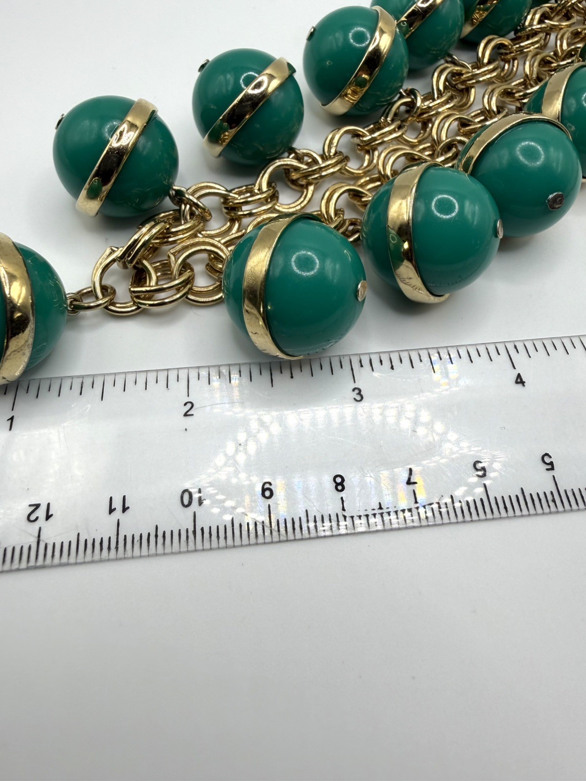 J Crew Statement Green Lucite Bauble /Gold Tone Necklace~Signed