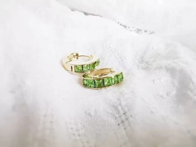 2Ct Princess Cut Simulated Green Peridot Hoop Earrings In 14K Yellow Gold Plated