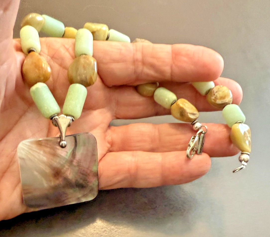Paige Wallace for Marushka SS 925 Polished Stones Beaded Necklace – Signed